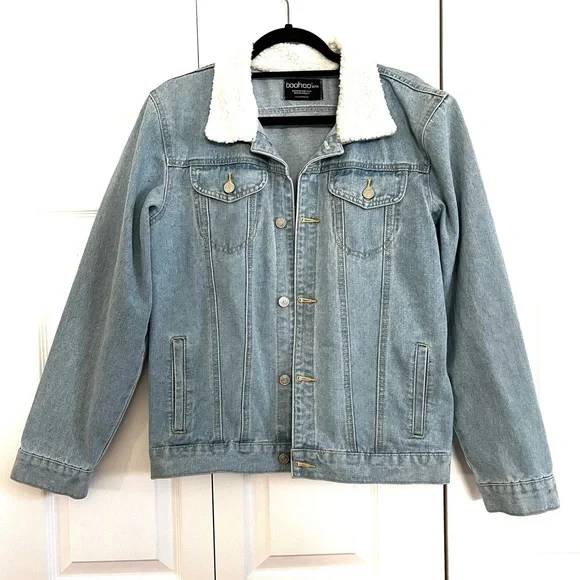 Boohoo Jackets Coats Boohoo Mens Sherpa Collar Denim Jean